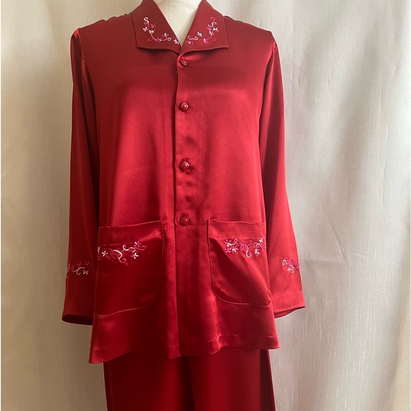 Custom made silk pajama S  cranberry red - Picture 1 of 11